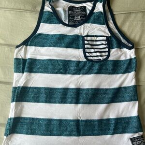 Men's Teal and White Striped Tank Top